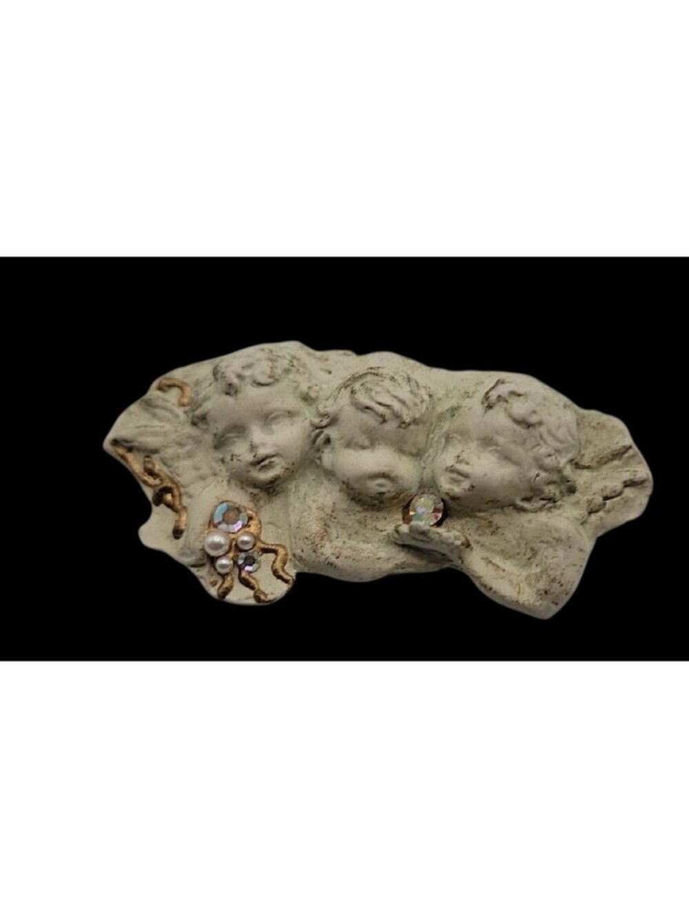 Vintage La Rage Trio of Angel Faces Brooch In The Clouds Bas-Relief Angel Kiss